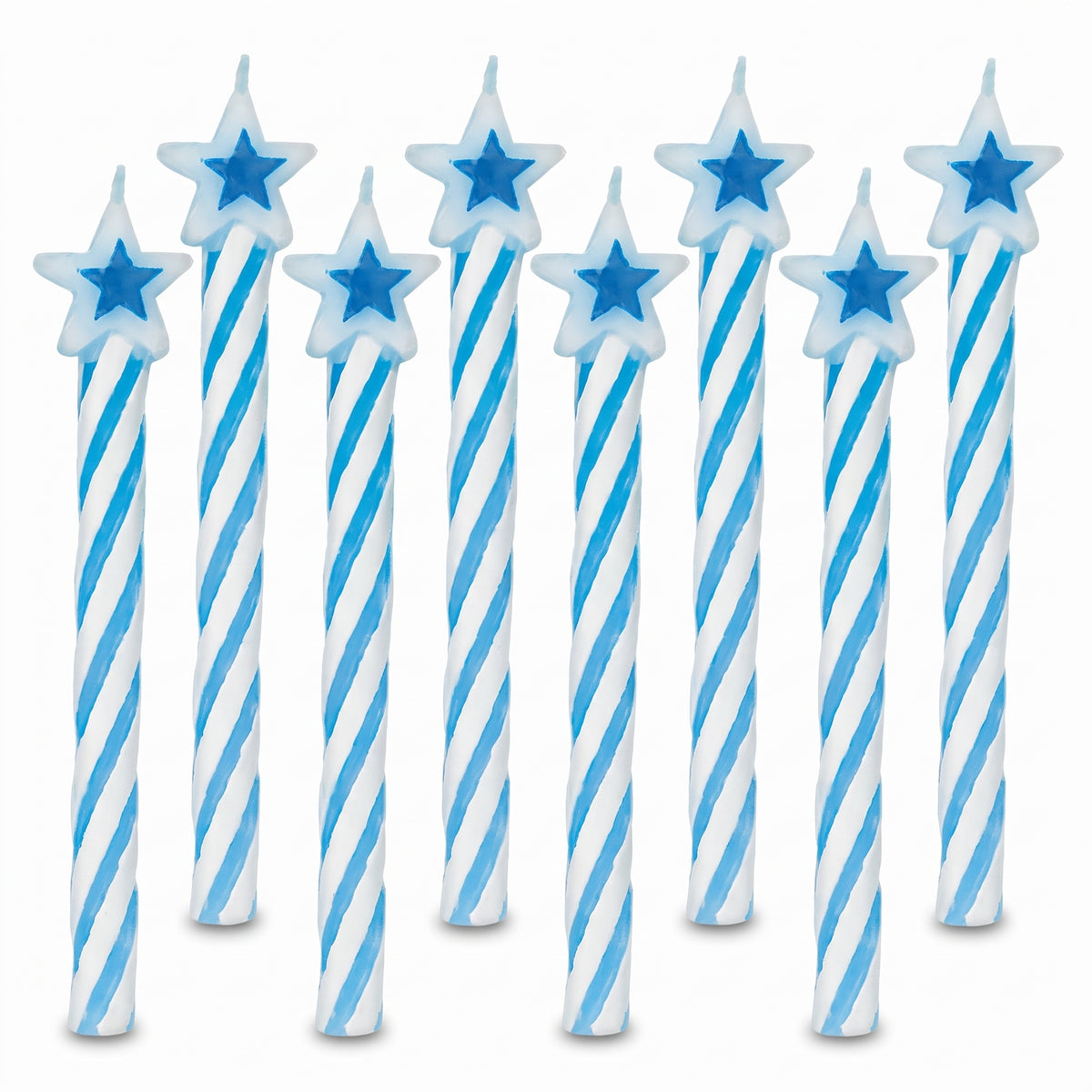 Blue Spiral Birthday Candles with Star Toppers
