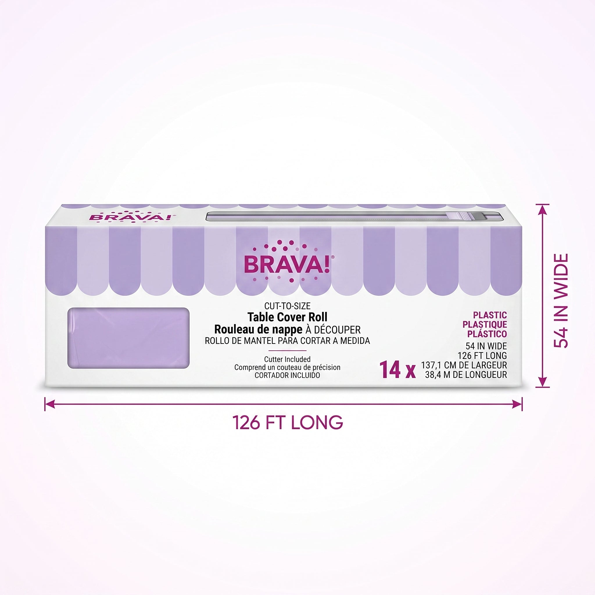 Lavender Plastic Table Cover Roll with Cutter - 54 x 126 ft