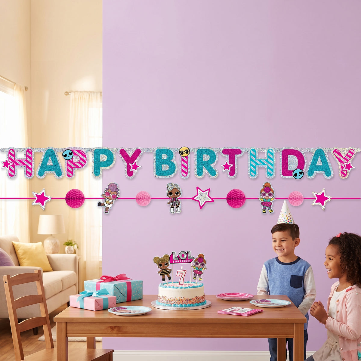 LOL Surprise! "Happy Birthday" Banner Kit with Characters and Pink Accents