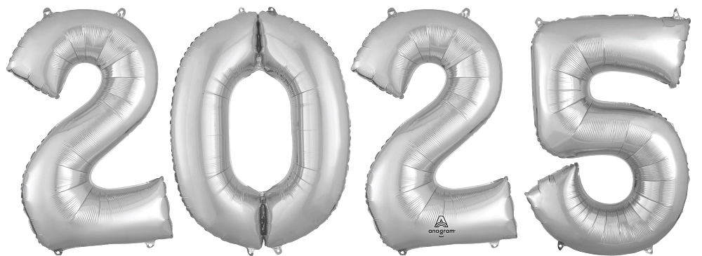 Silver 2025 Metallic Foil Balloon Bouquet - 34"