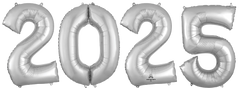 Silver 2025 Metallic Foil Balloon Bouquet - 34"