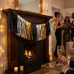 New Year's Oversized Fringe Garland - Black, Silver & Gold