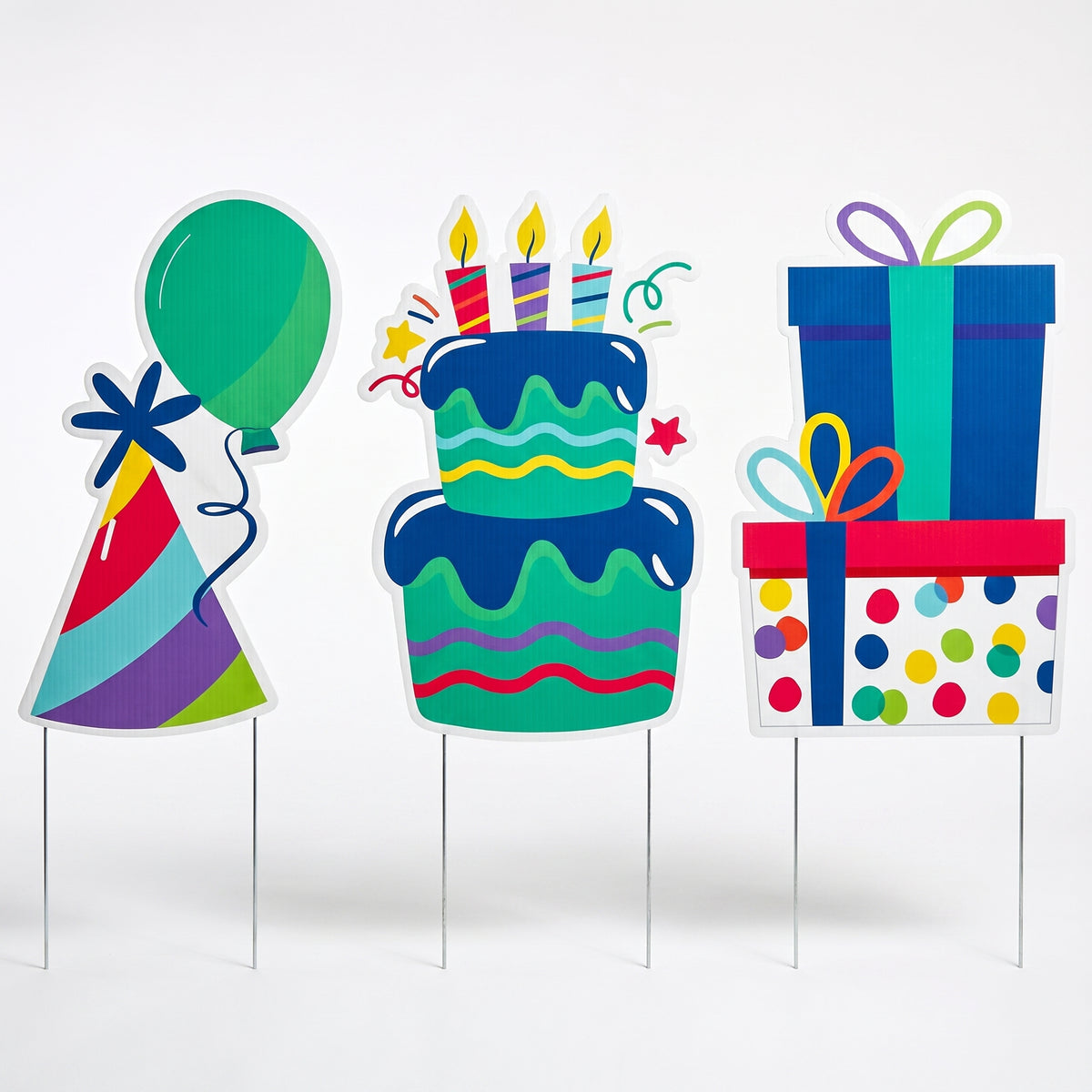 Vibrant Birthday Celebration Lawn Sign Set - 3 Pack