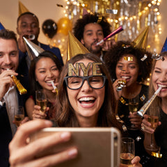 Gold Glitter "NYE" Glasses - Festive Eyewear for New Year's Eve