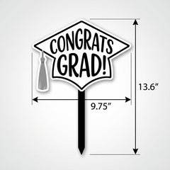"Congrats Grad" White Lawn Sign with Stake