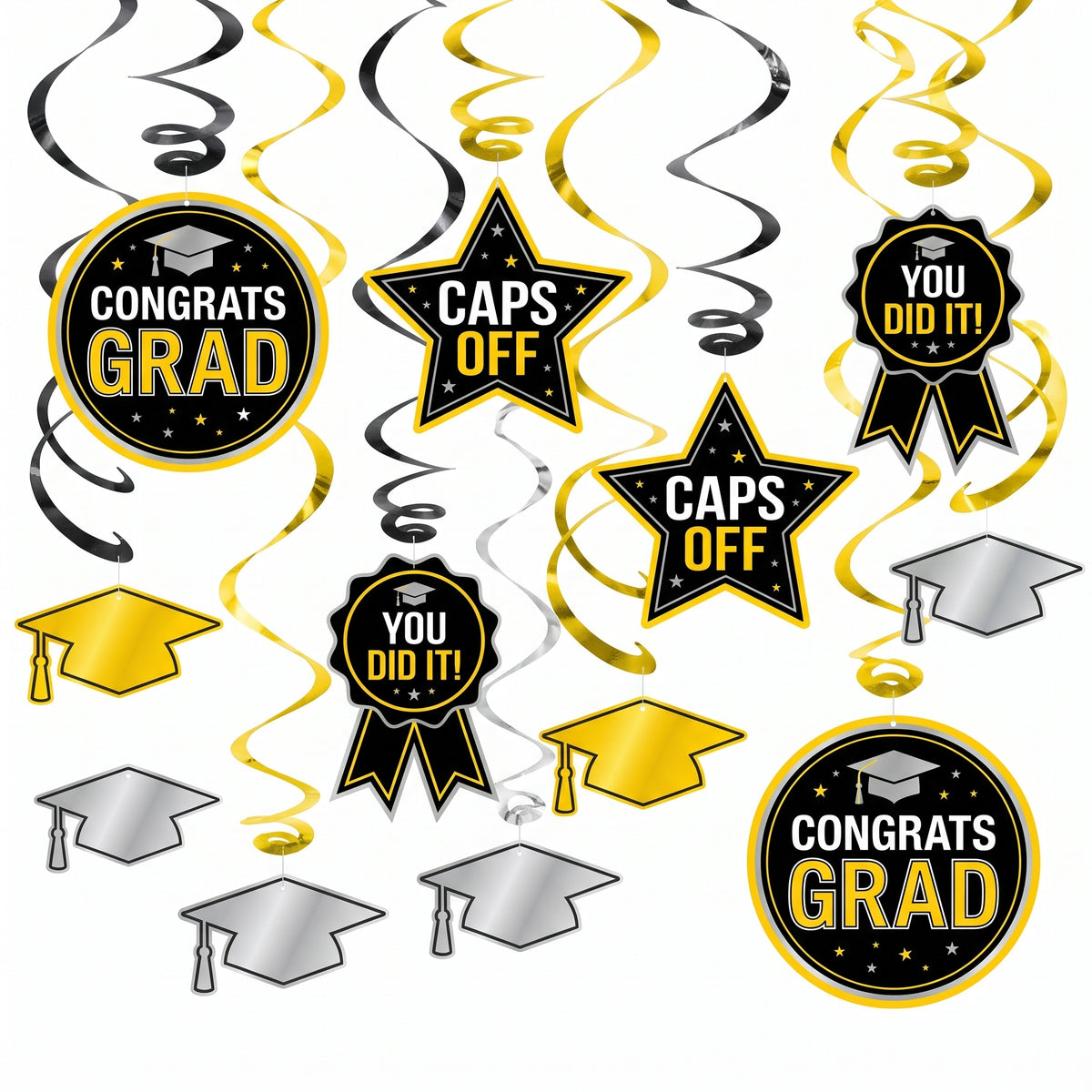 Yellow Graduation Swirl Decorations - 12 Pack