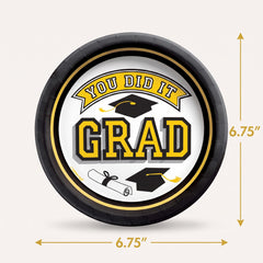 "You Did It Grad" Yellow Graduation Party Plates - 6.75-Inch Round, 20-Pack