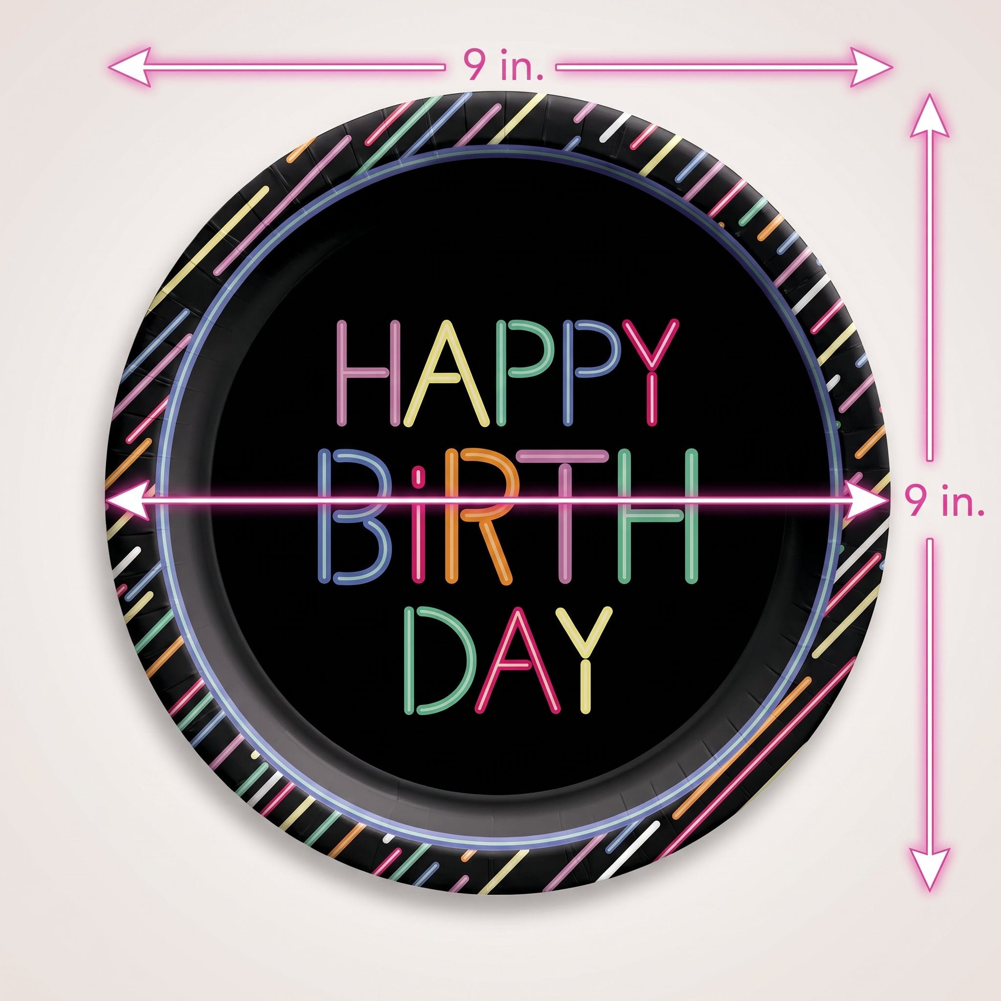 Neon Light Birthday Paper Plates - 9" Round