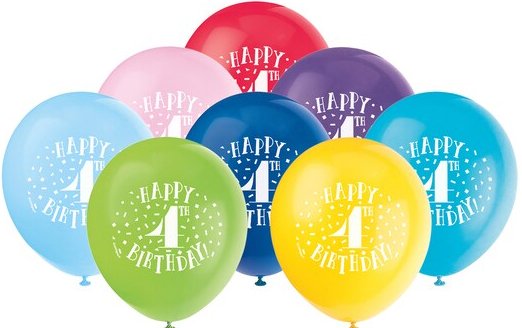 8ct, 12" 4Th Happy Birthday Printed Latex Balloon