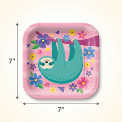 Vibrant Sloth Square Paper Plates - 7"