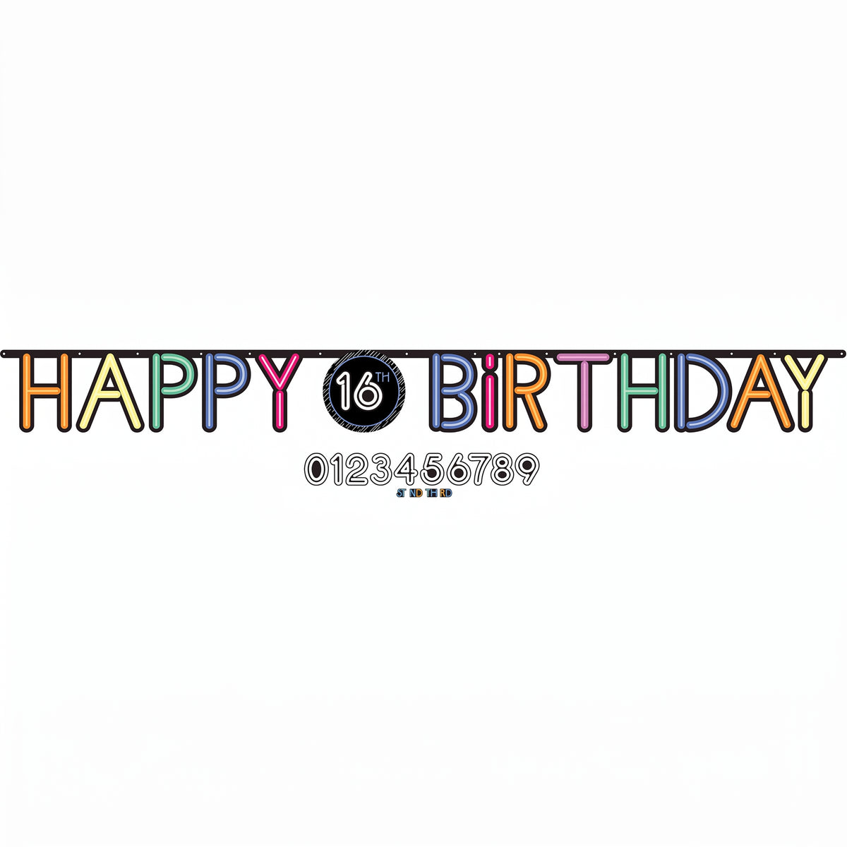 Neon Happy Birthday Banner with Customizable Age