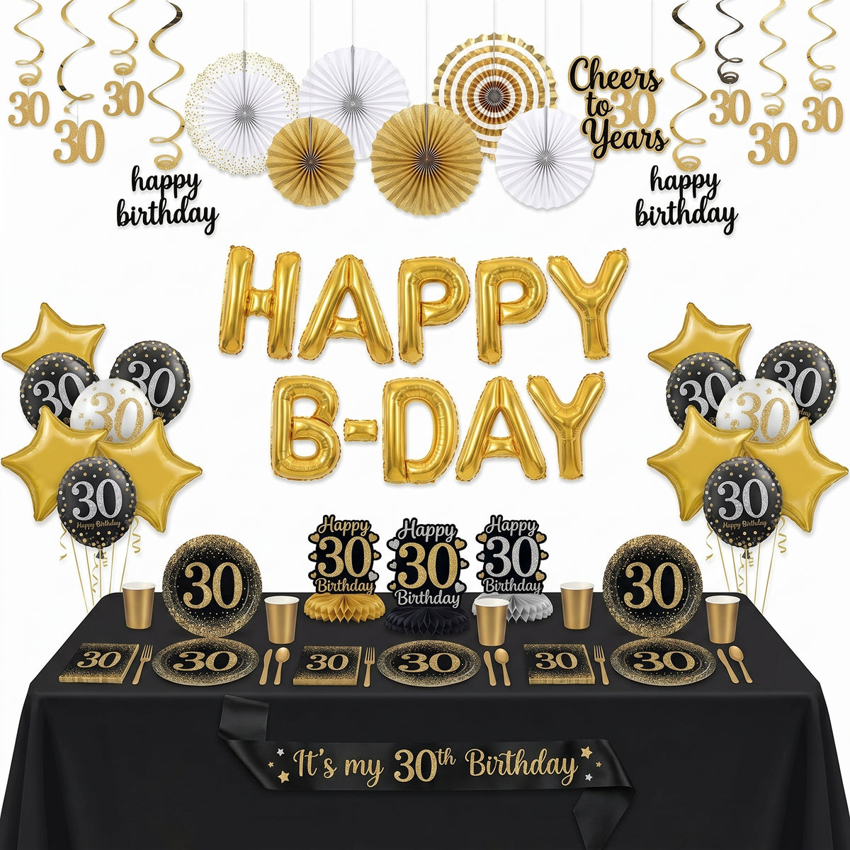 87 Pcs 30th Deluxe Birthday Party Kit | For 8 Guests