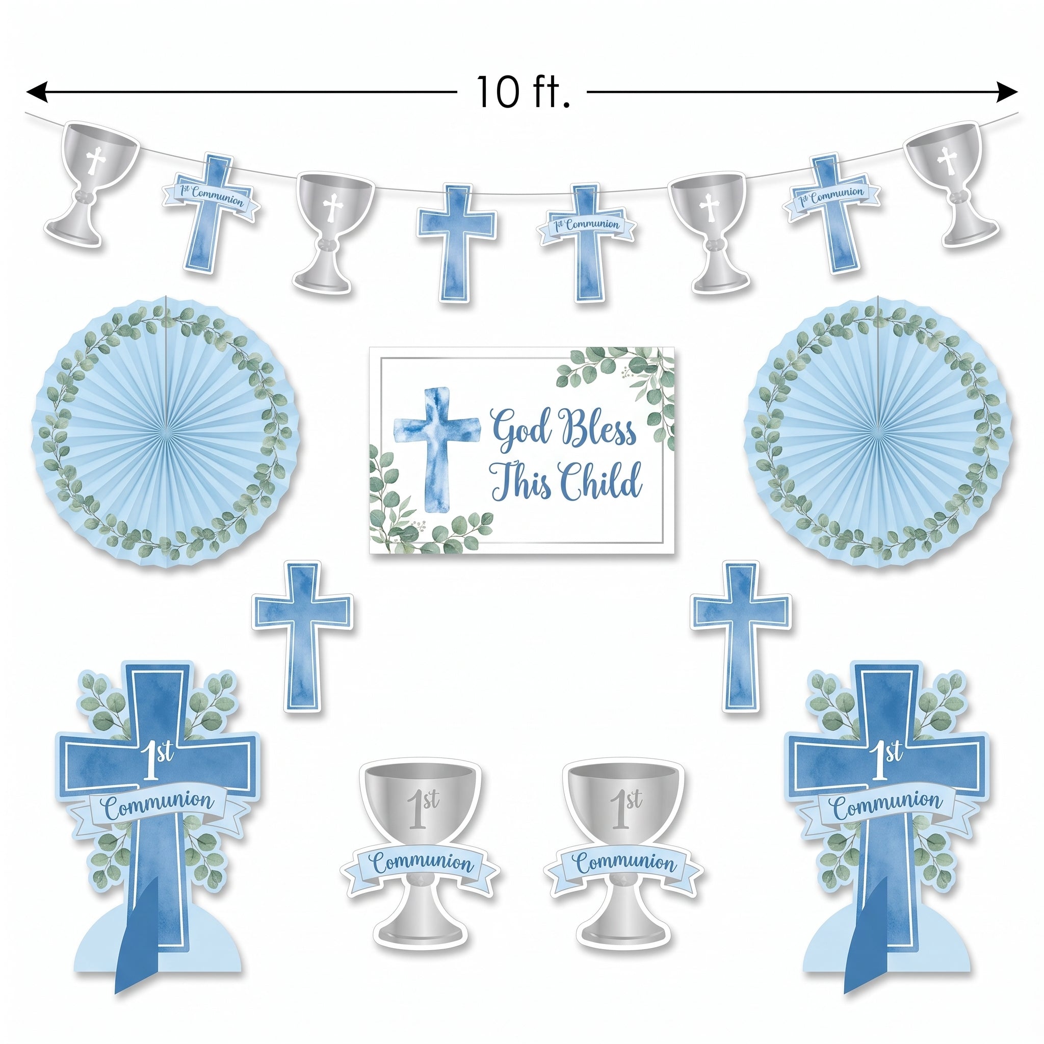 Blue Sacraments Communion Room Decor Kit - 10 Piece Set for Religious Celebrations