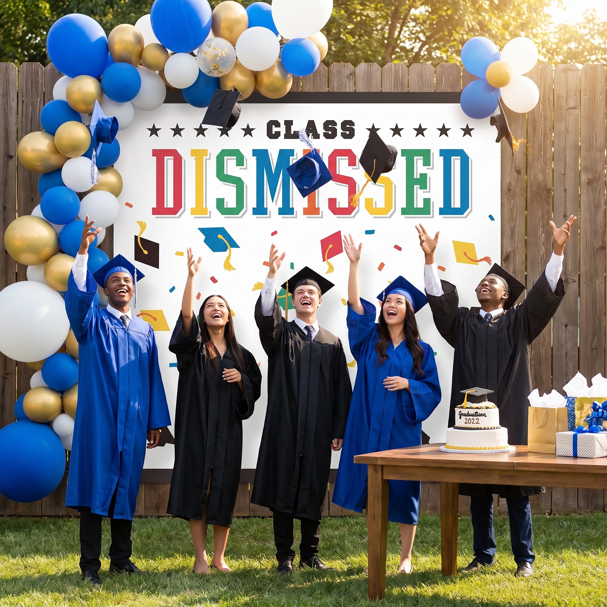 Colorful "Class Dismissed" Graduation Scene Setter Kit