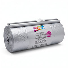 Silver Plastic Table Cover Roll with Cutter - 54 x 126 ft