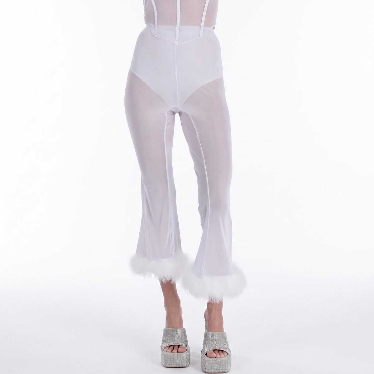 Women's Angel Costume Pants with Marabou Trim - L/XL