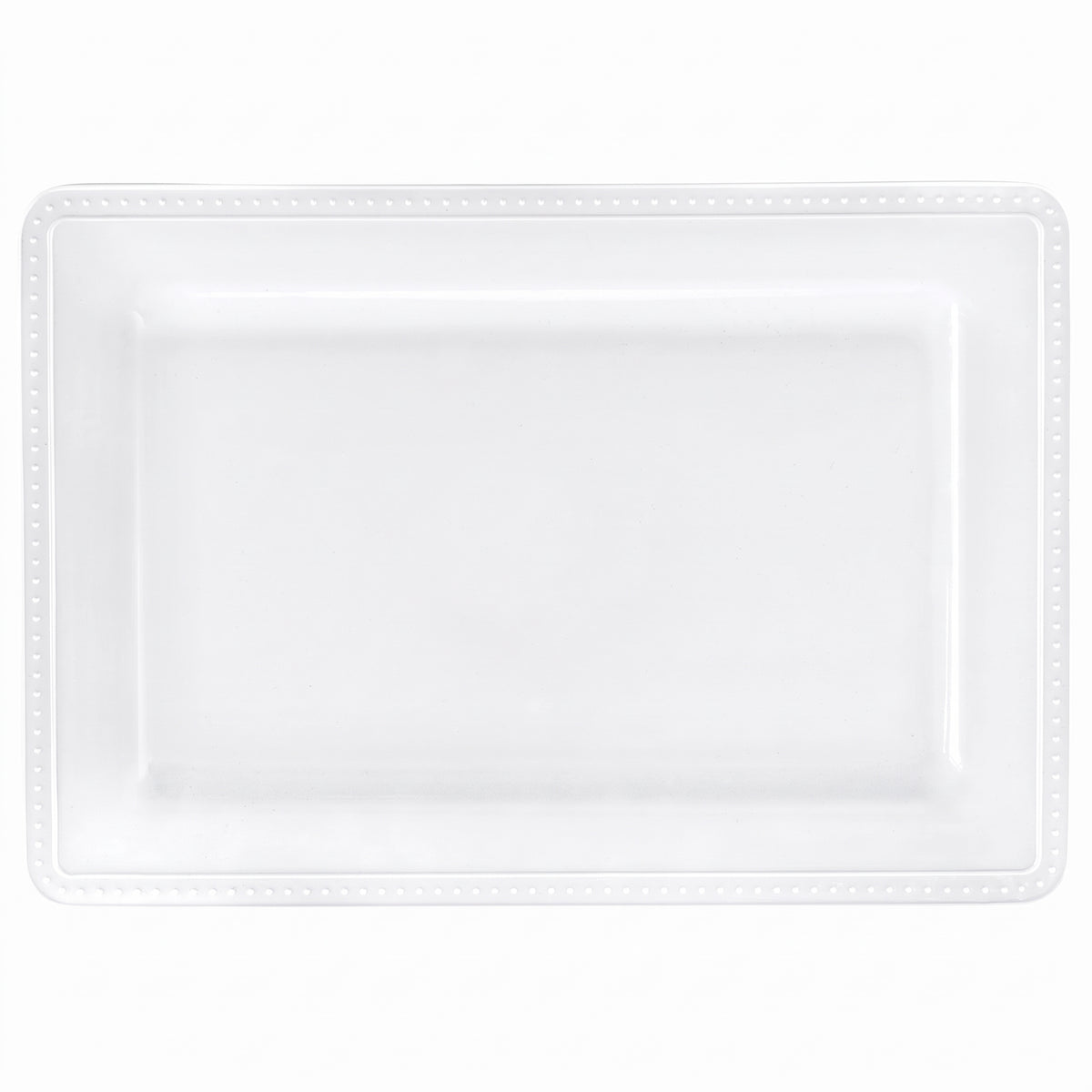 Elegant White Beaded Melamine Serving Tray - 16 Inch