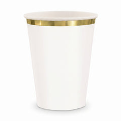 Elegant White Paper Cups with Gold Trim - 12oz