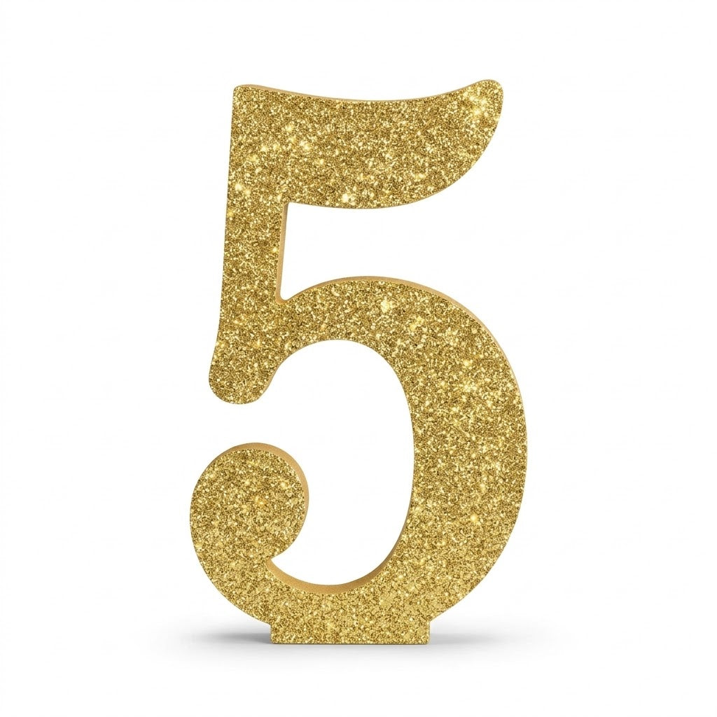 Glitter Gold Number 5 Standing Sign - 10-Inch Decorative Party Accent