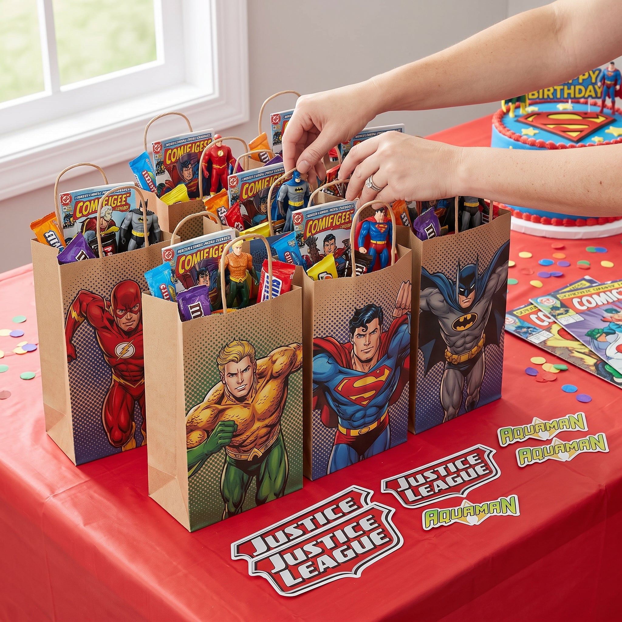 Justice League Heroes Unite Customizable Kraft Gift Bags - 8 Pack