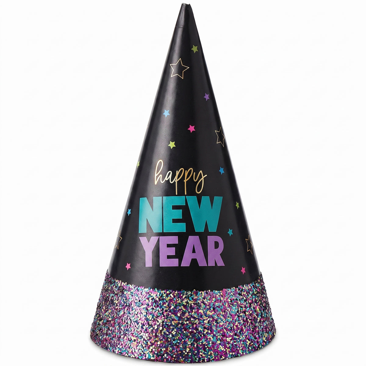 Glitter Dipped "Happy New Year" Starlight Cone Hat