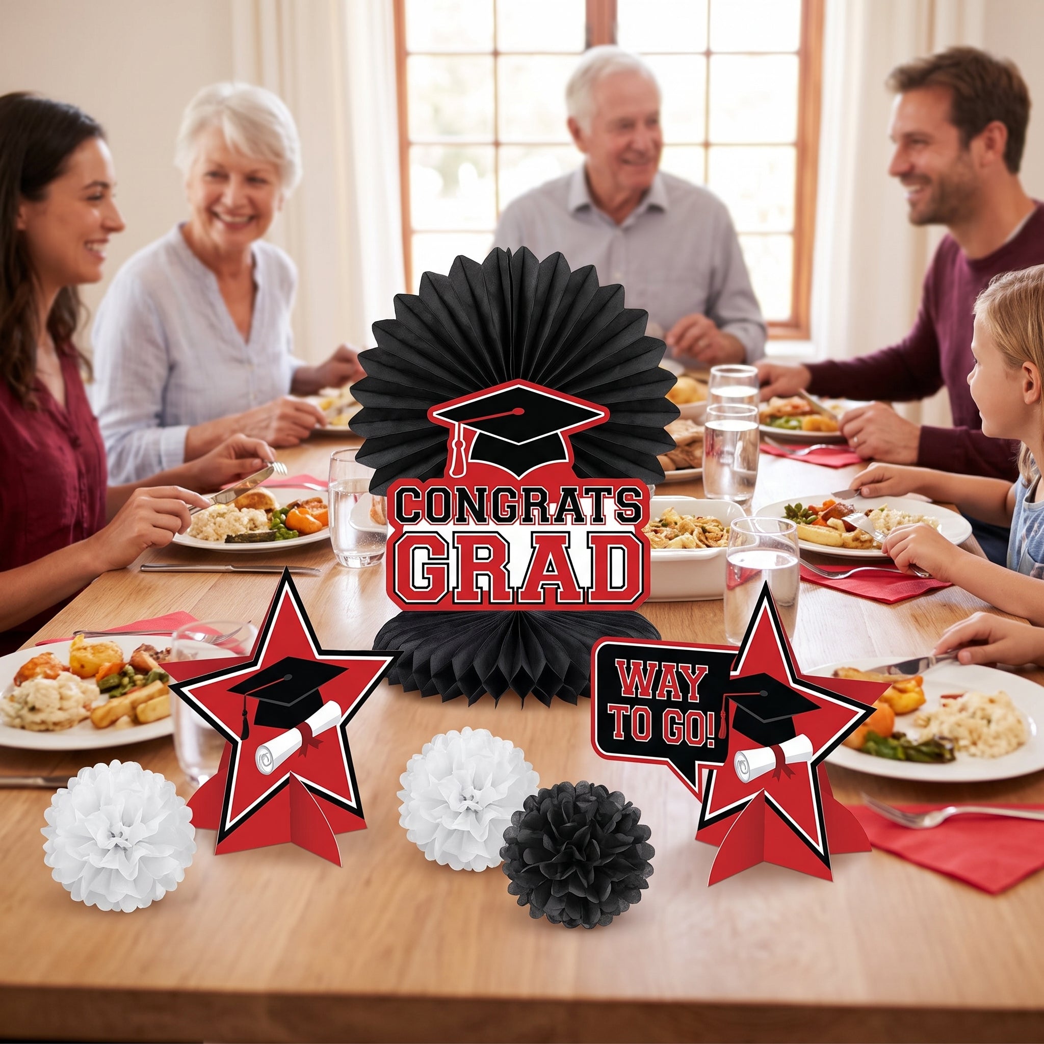 Red Graduation Table Decorating Kit - 7 Piece Set