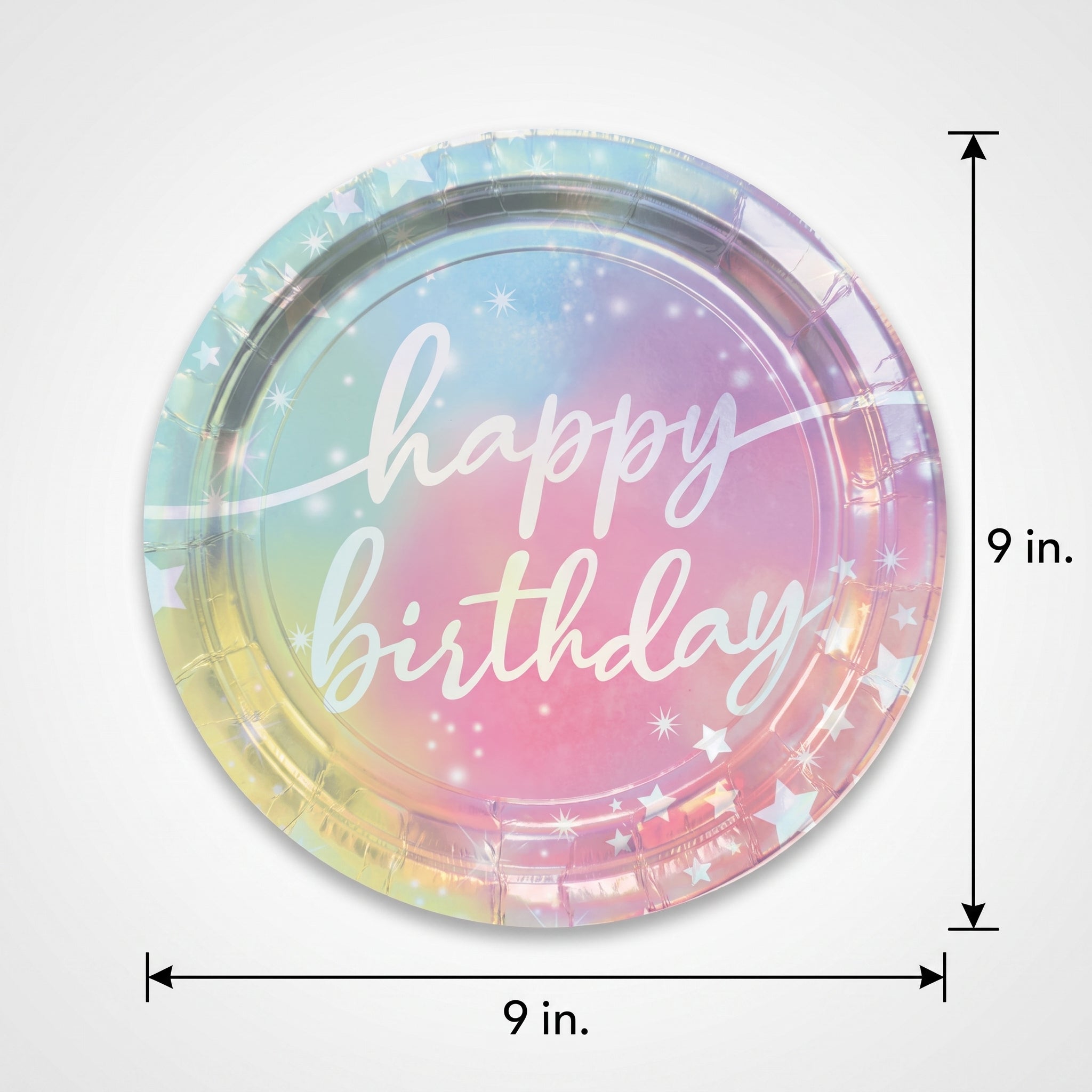 Luminous Iridescent 9" Happy Birthday Plates - 8 Pack