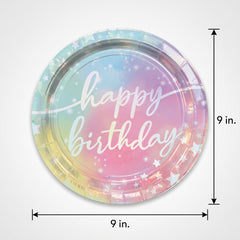 Luminous Iridescent 9" Happy Birthday Plates - 8 Pack
