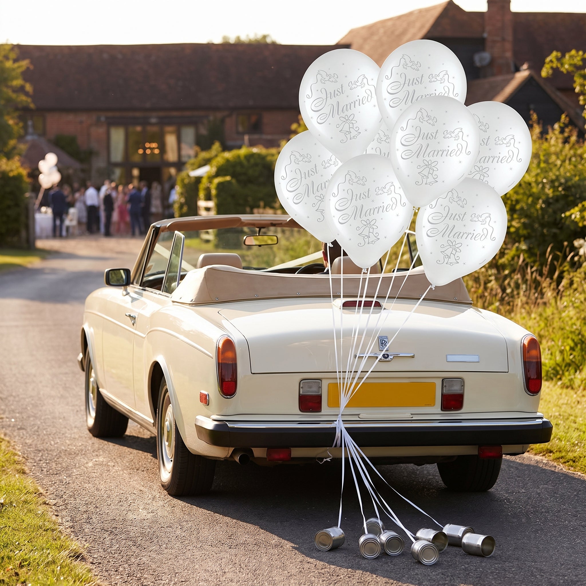 "Just Married" Wedding Latex Balloons, White/Silver, 12-Inch, 15-Pack