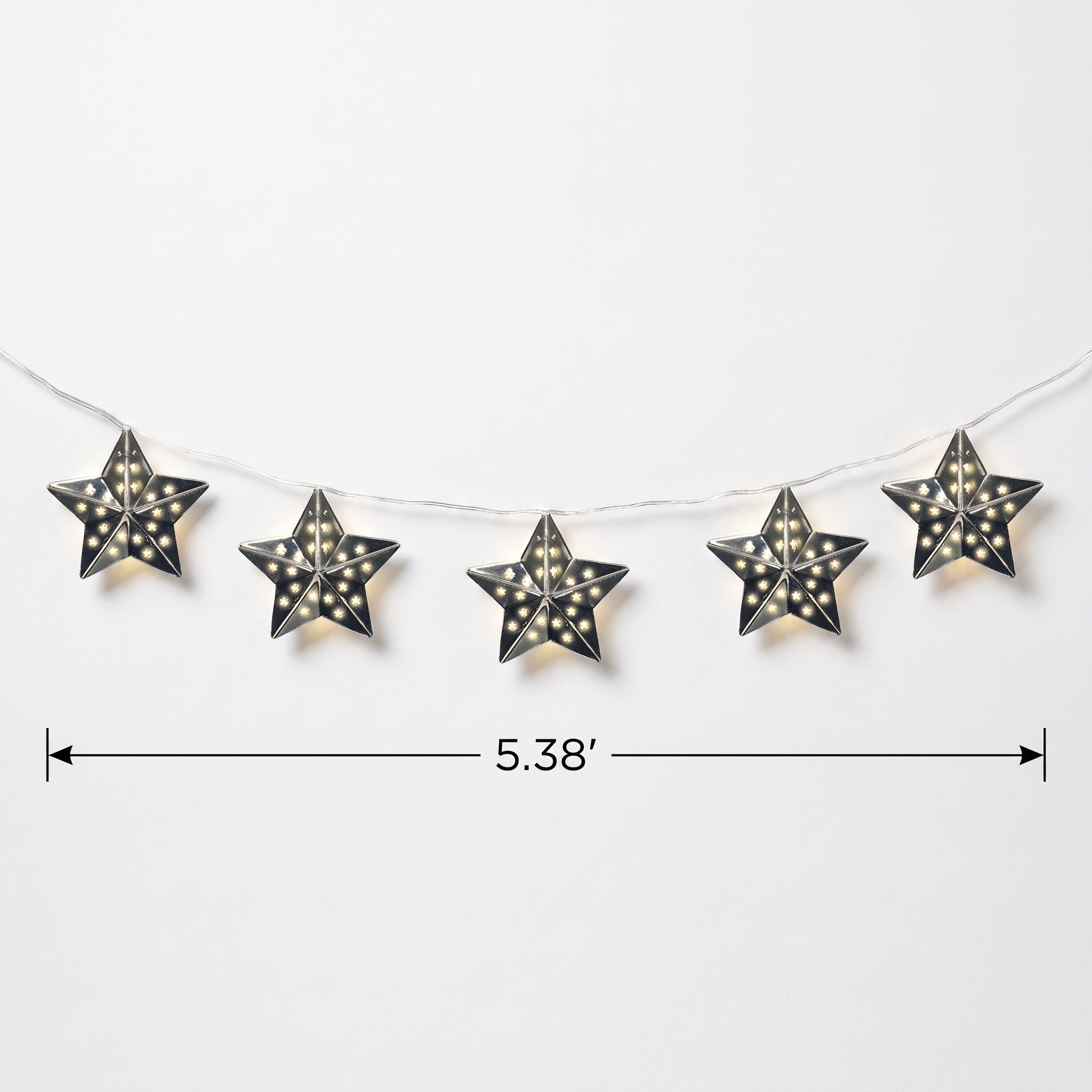 Silver Star LED String Lights - 10 Twinkling Lights, 13-inch
