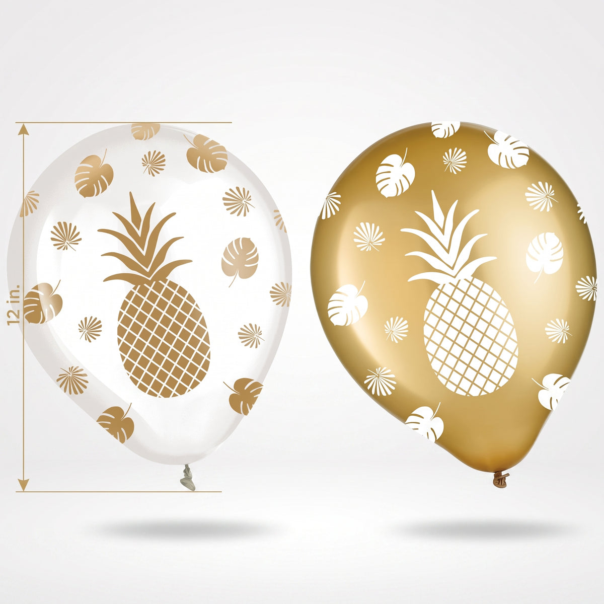 Elegant Pineapple Printed Latex Balloons - 12" Gold and Clear