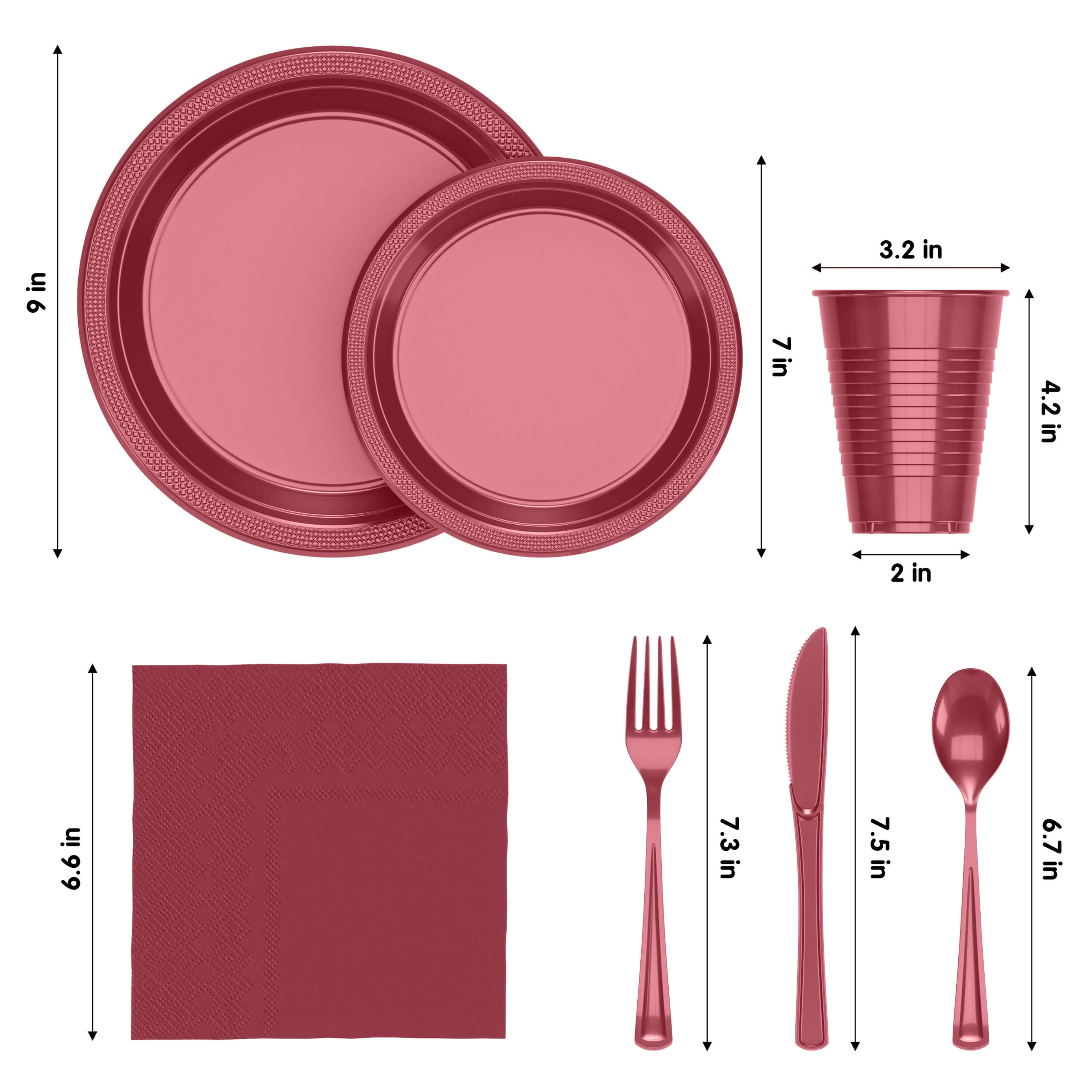 350 Pcs Burgundy Disposable Tableware Set