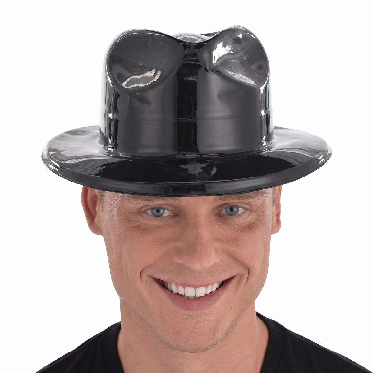 Black Shiny Fedora Hat