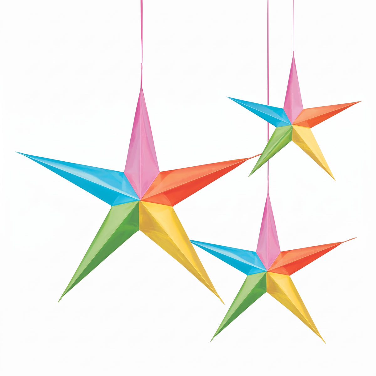 Vibrant 3D Multi-Coloured Star Decorations - Set of 3