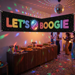 "Let's Boogie" Disco Fever Banner, 25-ft - Retro 70s Party Decoration