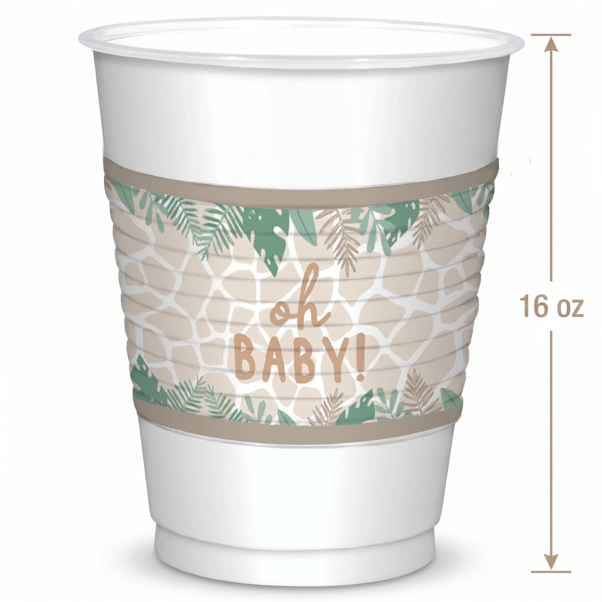 Soft Jungle "Oh Baby" 16oz Plastic Cups - 25 Pack
