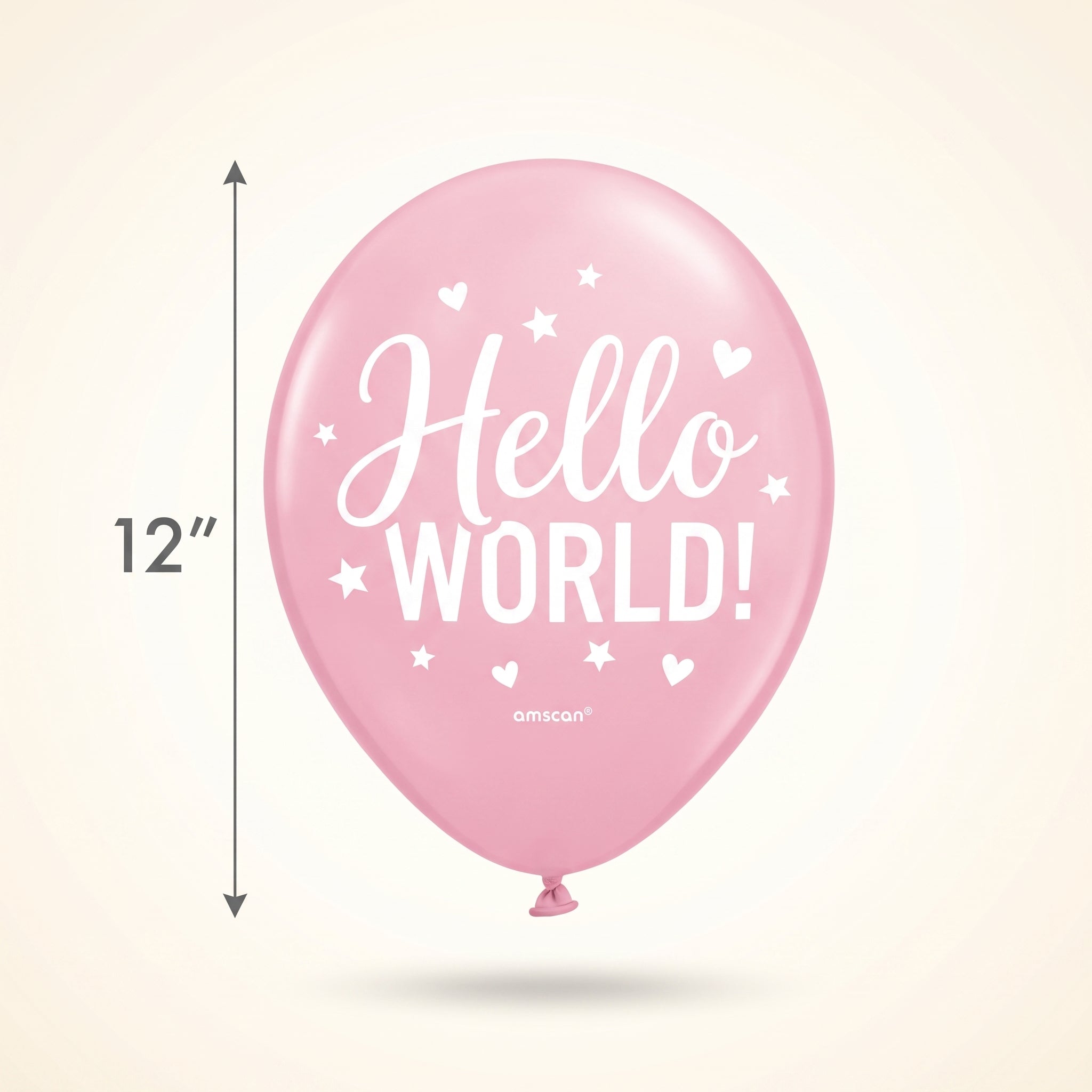 "Hello World" Pink Baby Shower Latex Balloons, 12-Inch, 15-Pack