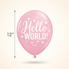 "Hello World" Pink Baby Shower Latex Balloons, 12-Inch, 15-Pack