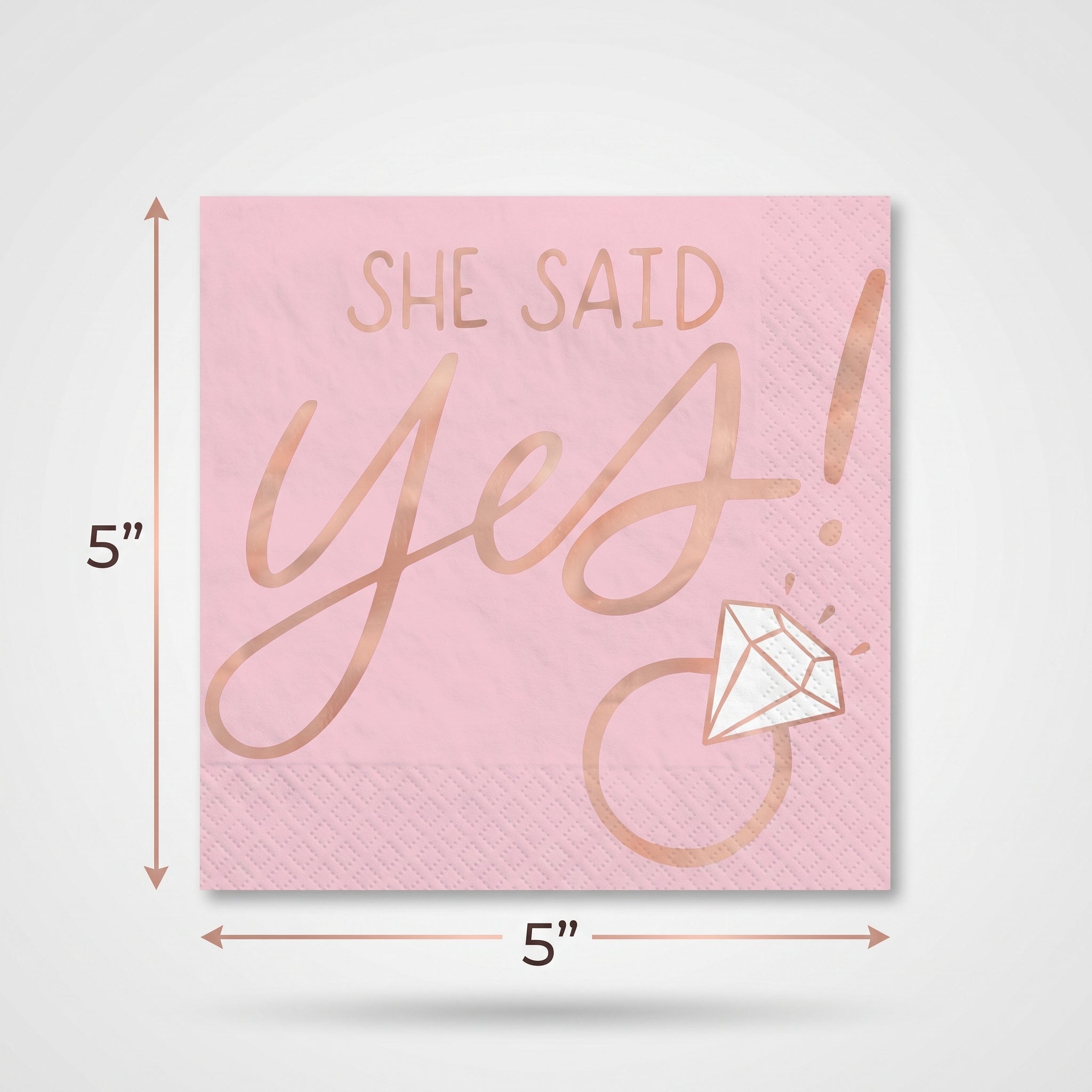 Blush "She Said Yes" Beverage Napkins - Rose Gold, 16-Pack - 5 In. X 5 In.
