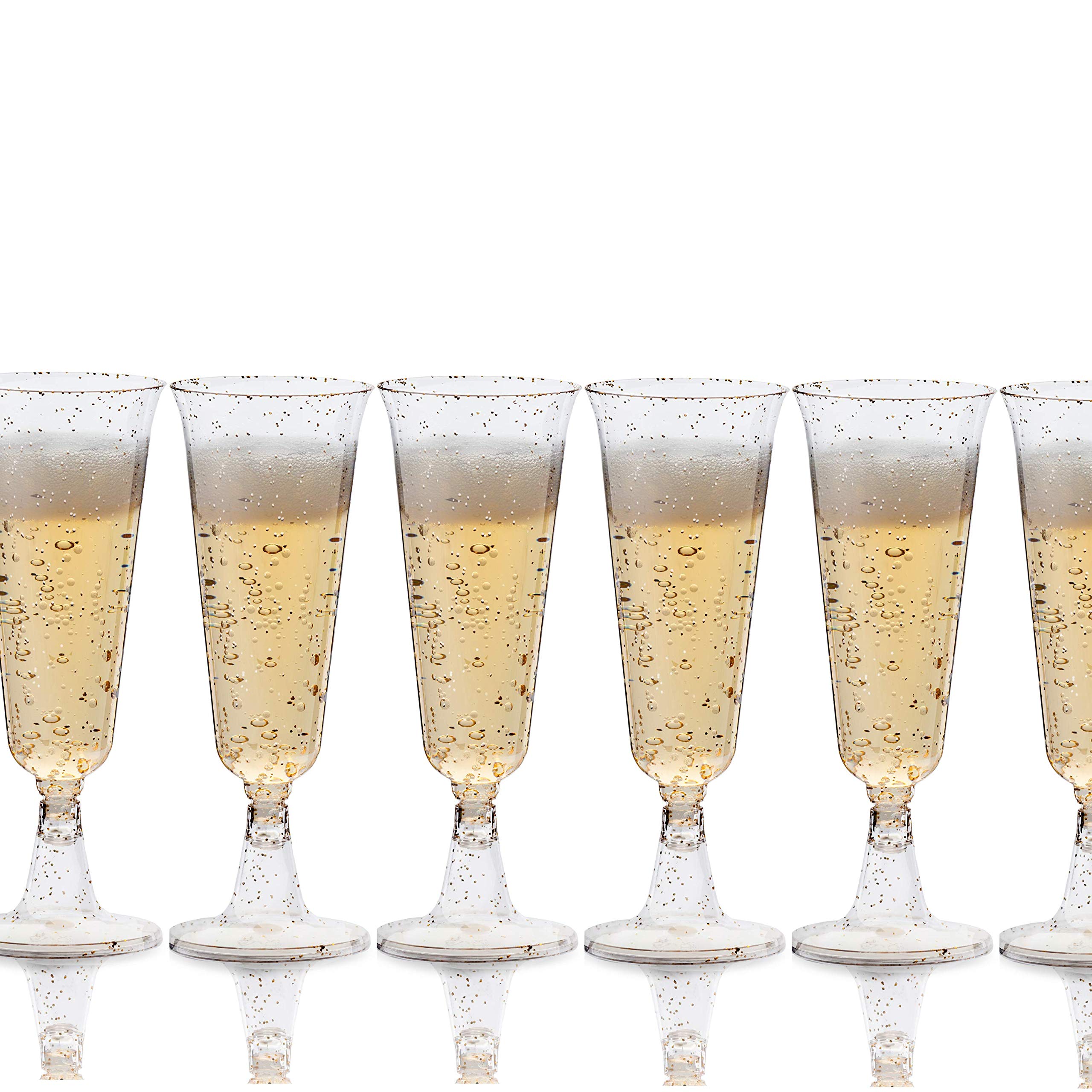 5 Oz. Gold Sparkle Plastic Flute Glasses | 12 Count