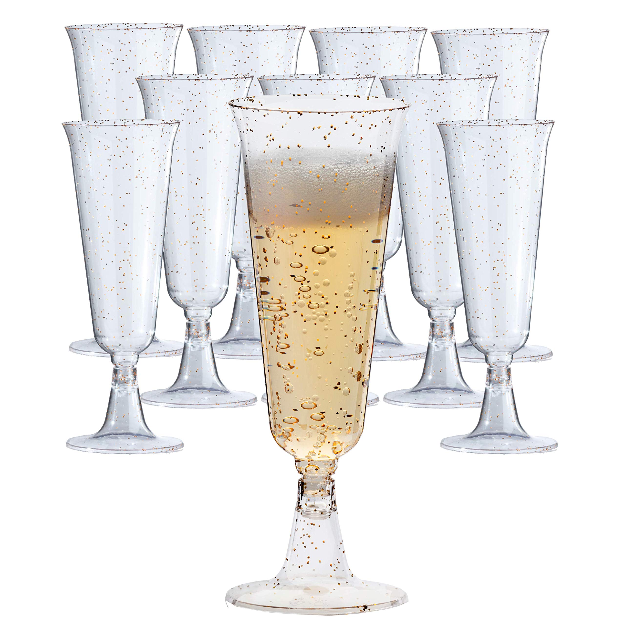 5 Oz. Gold Sparkle Plastic Flute Glasses | 12 Count