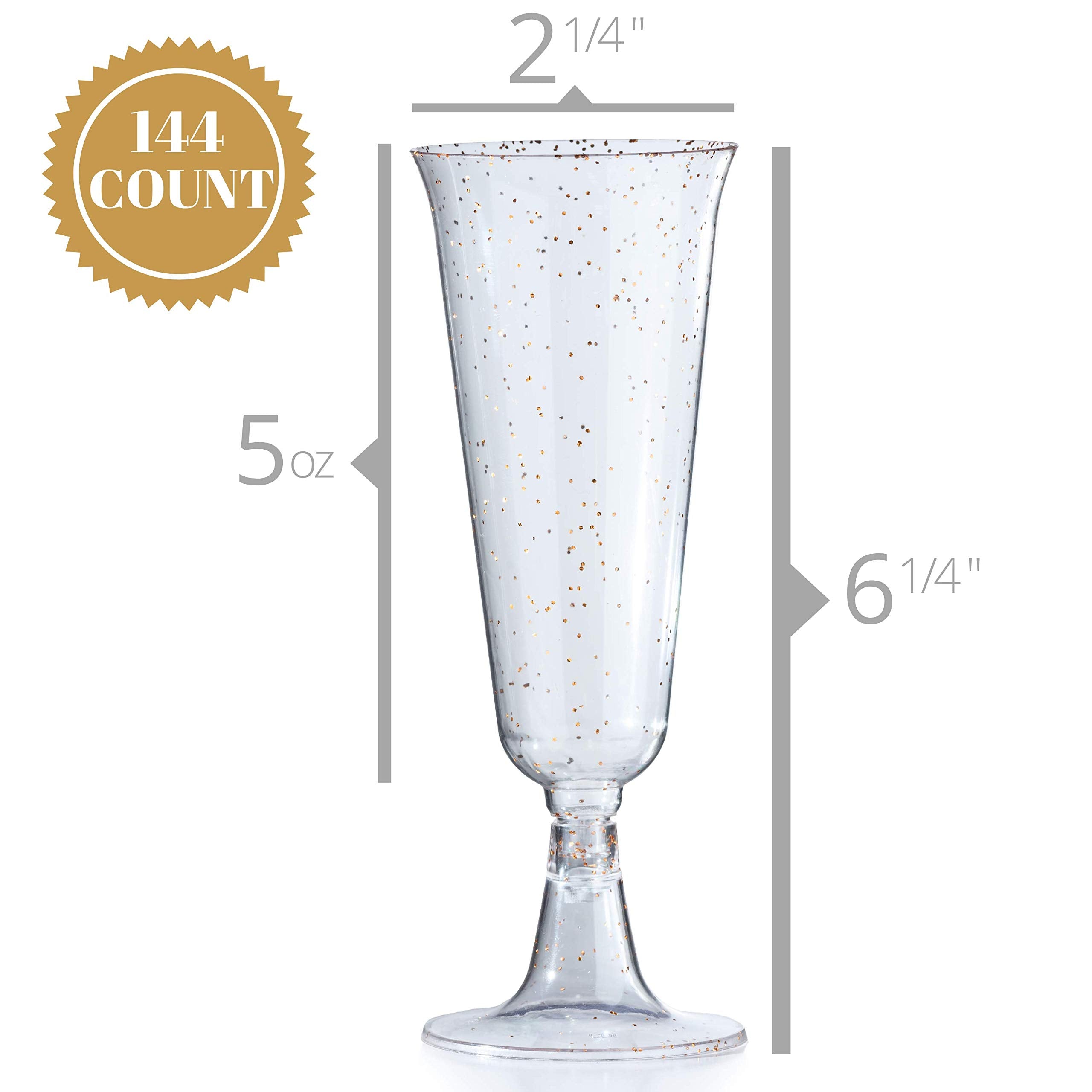 5 Oz. Gold Sparkle Plastic Flute Glasses | 12 Count