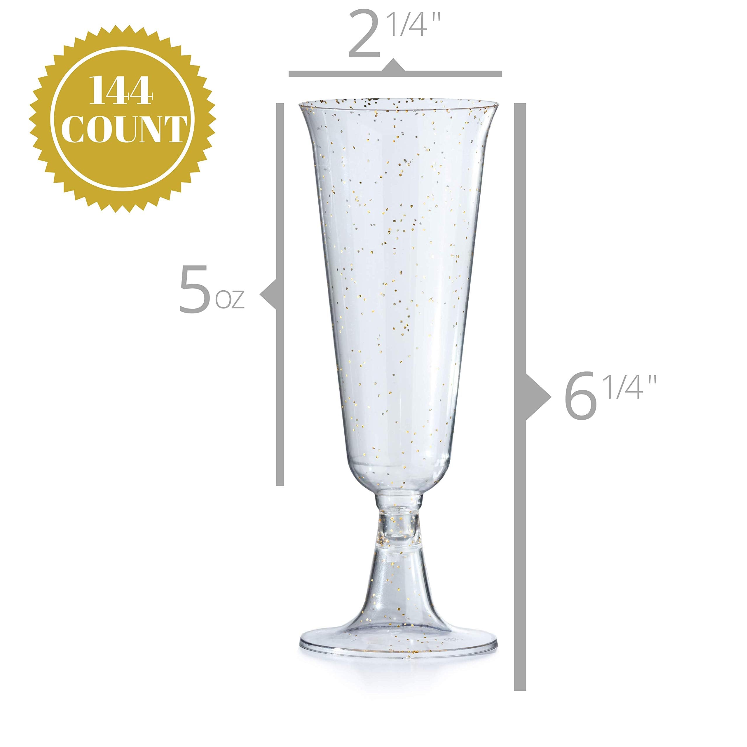 5 Oz. Silver Sparkle Plastic Flute Glasses | 144 Qty