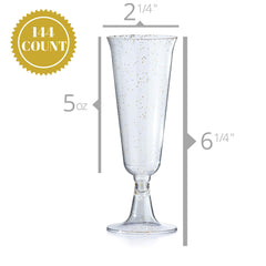 5 Oz. Silver Sparkle Plastic Flute Glasses | 12 Count