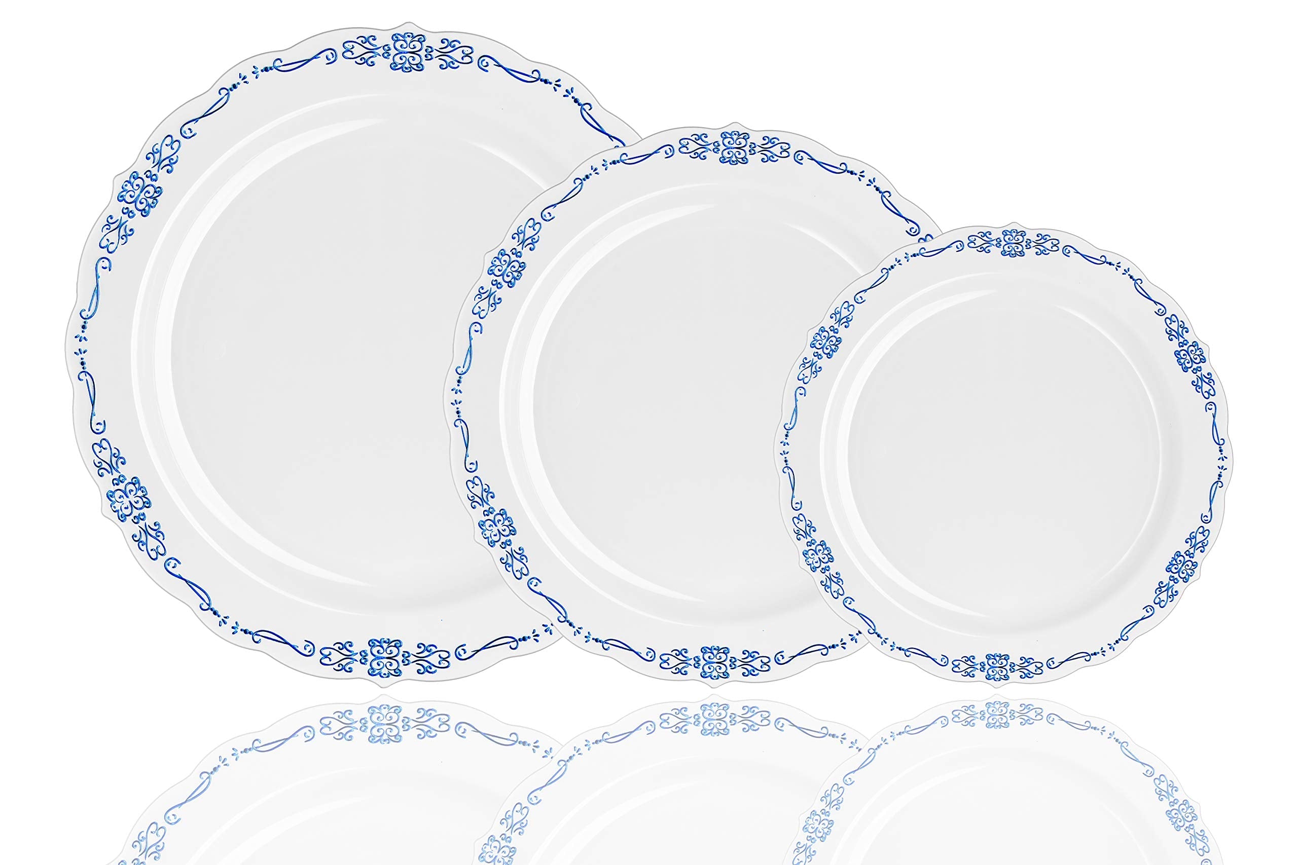 5 Oz. White/Navy Victorian Design Plastic Bowls | 120 Count