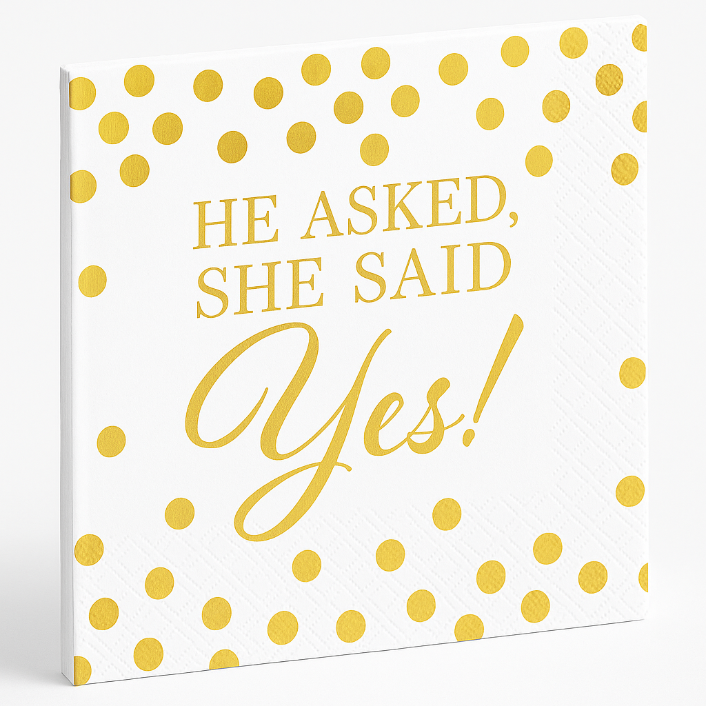 "He Asked, She Said Yes!" Gold Beverage Napkins - 16 Pack
