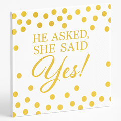 "He Asked, She Said Yes!" Gold Beverage Napkins - 16 Pack