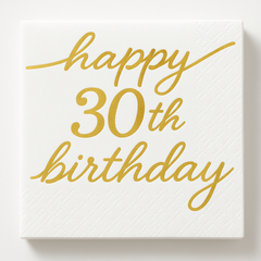 Golden Age "Happy 30th Birthday" Beverage Napkins, Gold/White, 16-Pack