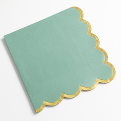 Leaf Green Scalloped Beverage Napkins with Gold Hot Stamp