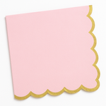 Pink Scalloped Edge Beverage Napkins with Gold Hot Stamp - 5 in.